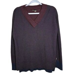 Smartwool‎ Merino Wool V-Neck Sweater L Colorblock Plum Navy Lightweight Knit